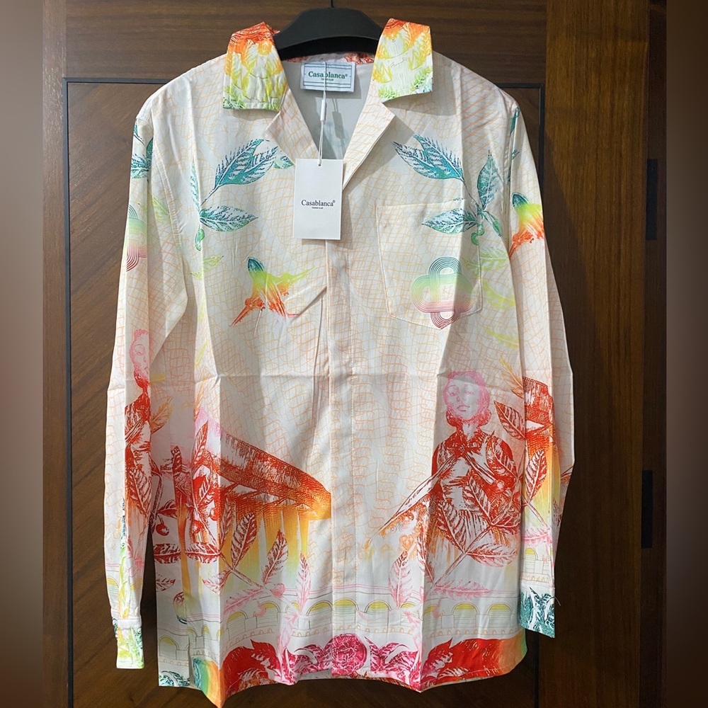 Casablanca Men’s Multicolor Printed Long-Sleeve Button-Down Shirt - Cream Base - Picture 1 of 9